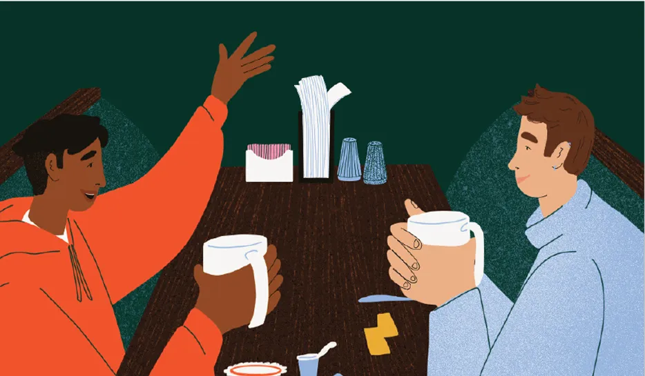 Illustration friends having coffee.