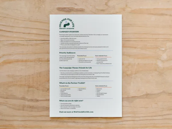 One page sheet with Friends for Life logo at top sharing campaign details