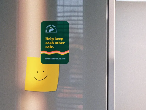 Magnet with the Friends for Life Logo and Help keep each other safe text