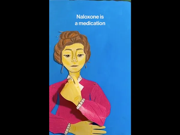 a paper-like animation of female holding a nasal spray.